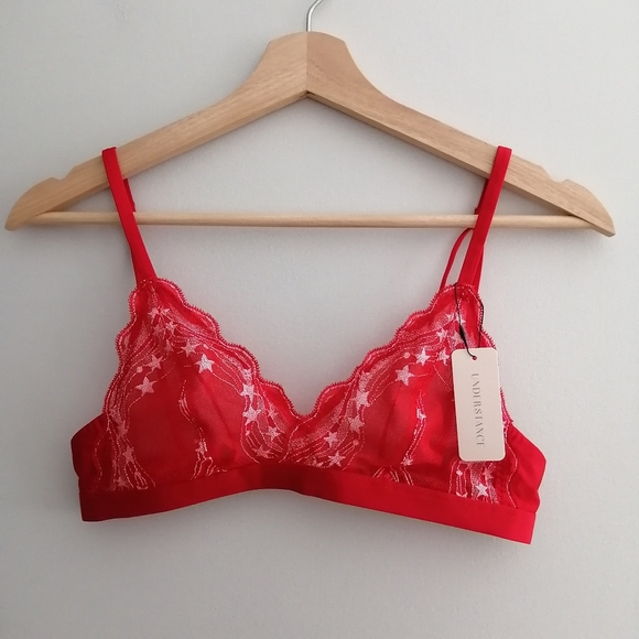 NWT Understance Triangle Lace Bralette In Goji Berry Red Lace 32B - Picture 2 of 16